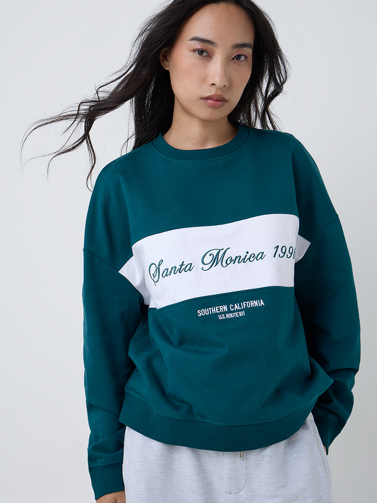 LOV Teal Typographic Cotton Sweatshirt