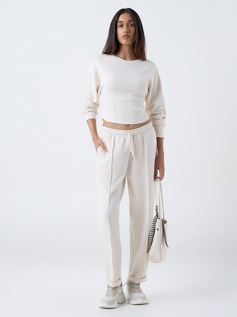 LOV Cream Solid Sweatshirt