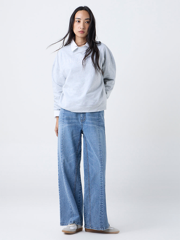 LOV Grey Text Printed Cotton-Blend Sweatshirt