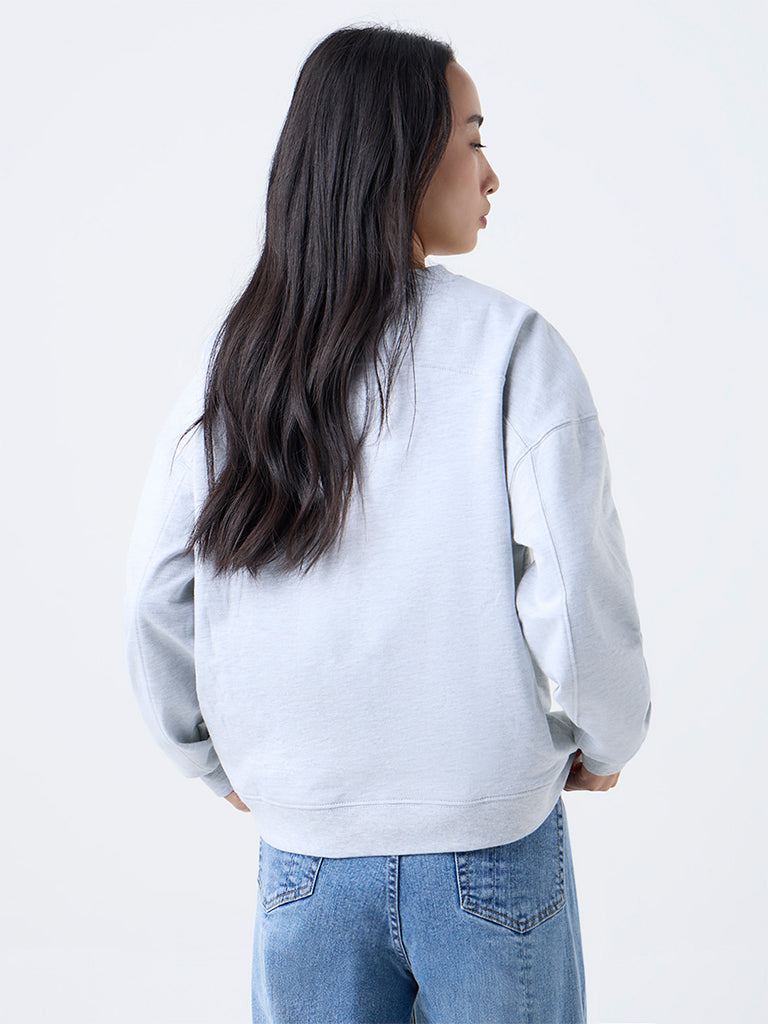 LOV Grey Text Printed Cotton-Blend Sweatshirt