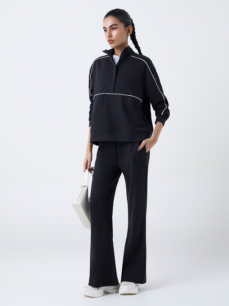 Studiofit Black Stripe Detailed Quarter-Zip Sweatshirt