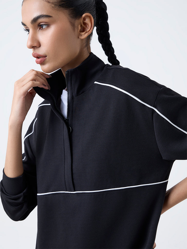 Studiofit Black Stripe Detailed Quarter-Zip Sweatshirt