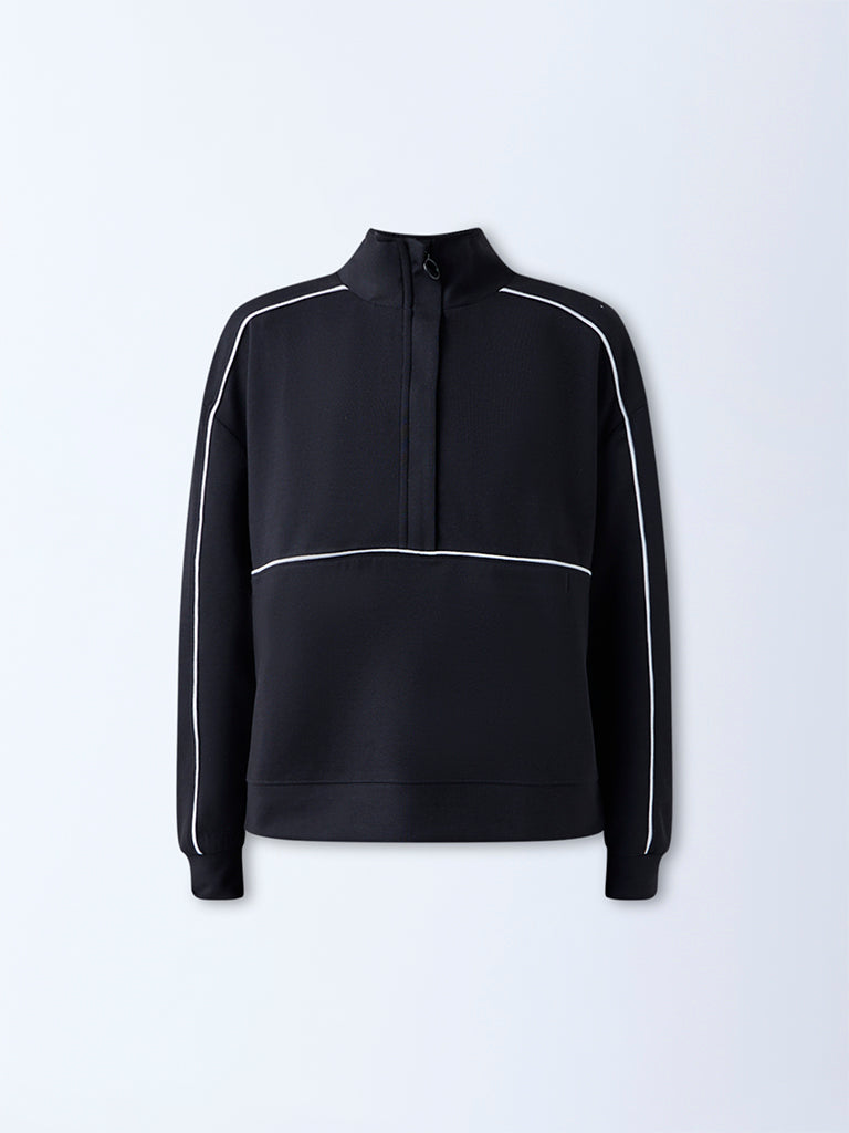 Studiofit Black Stripe Detailed Quarter-Zip Sweatshirt