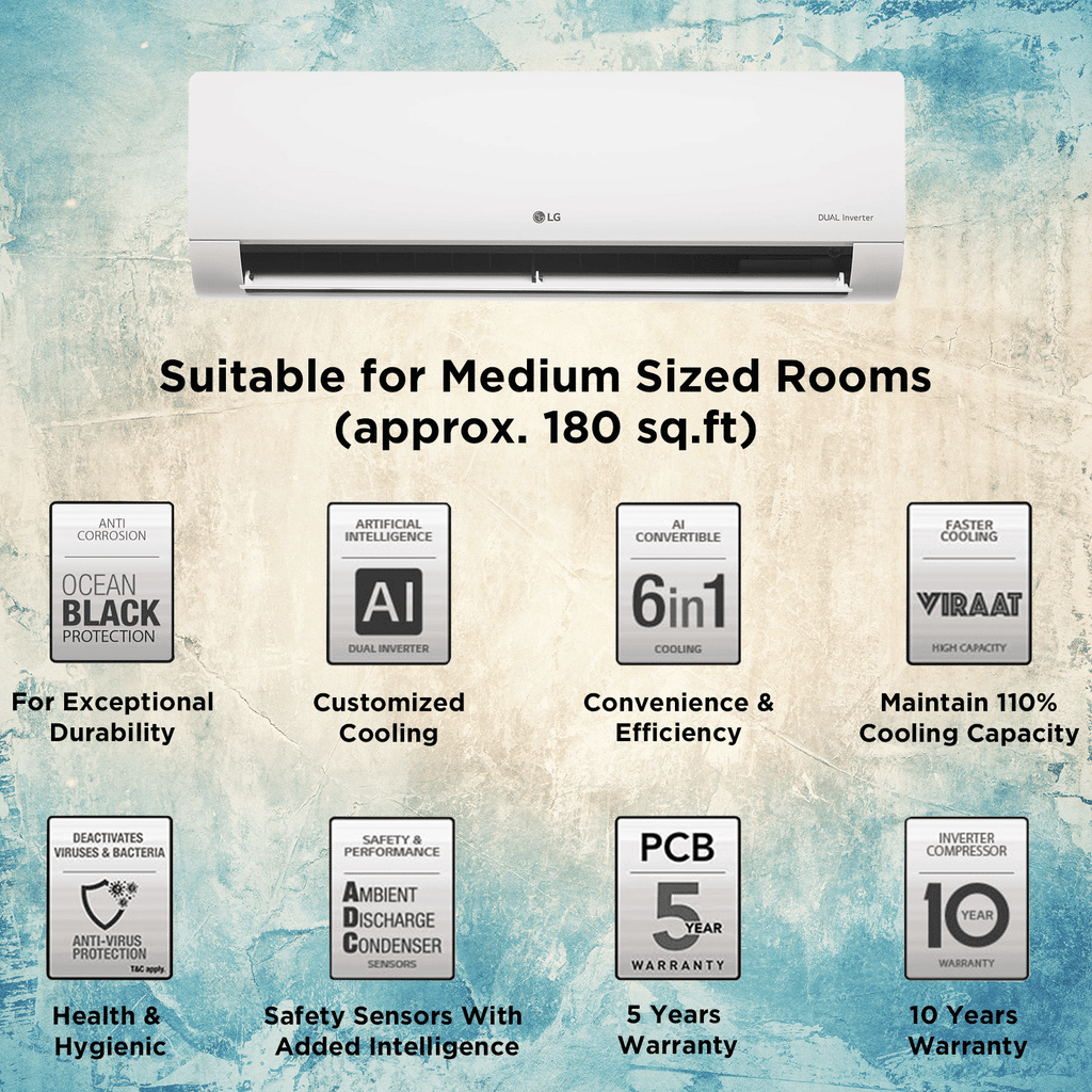 LG TS 6 in 1 Convertible 1.5 Ton 5 Star Dual Inverter Split AC with AI Technology (Copper Condenser, TS-Q19ANZE.AMLG)