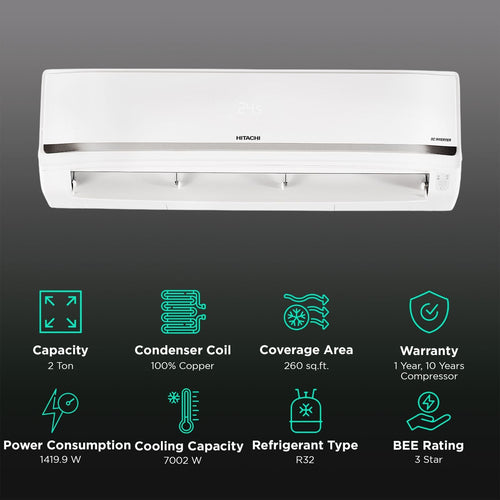 HITACHI iZen 3400SXL 2 Ton 3 Star Inverter Split AC with Anti Bacterial Super Fine Mesh Filter (Copper Condenser, RAS.G324PCCISS)