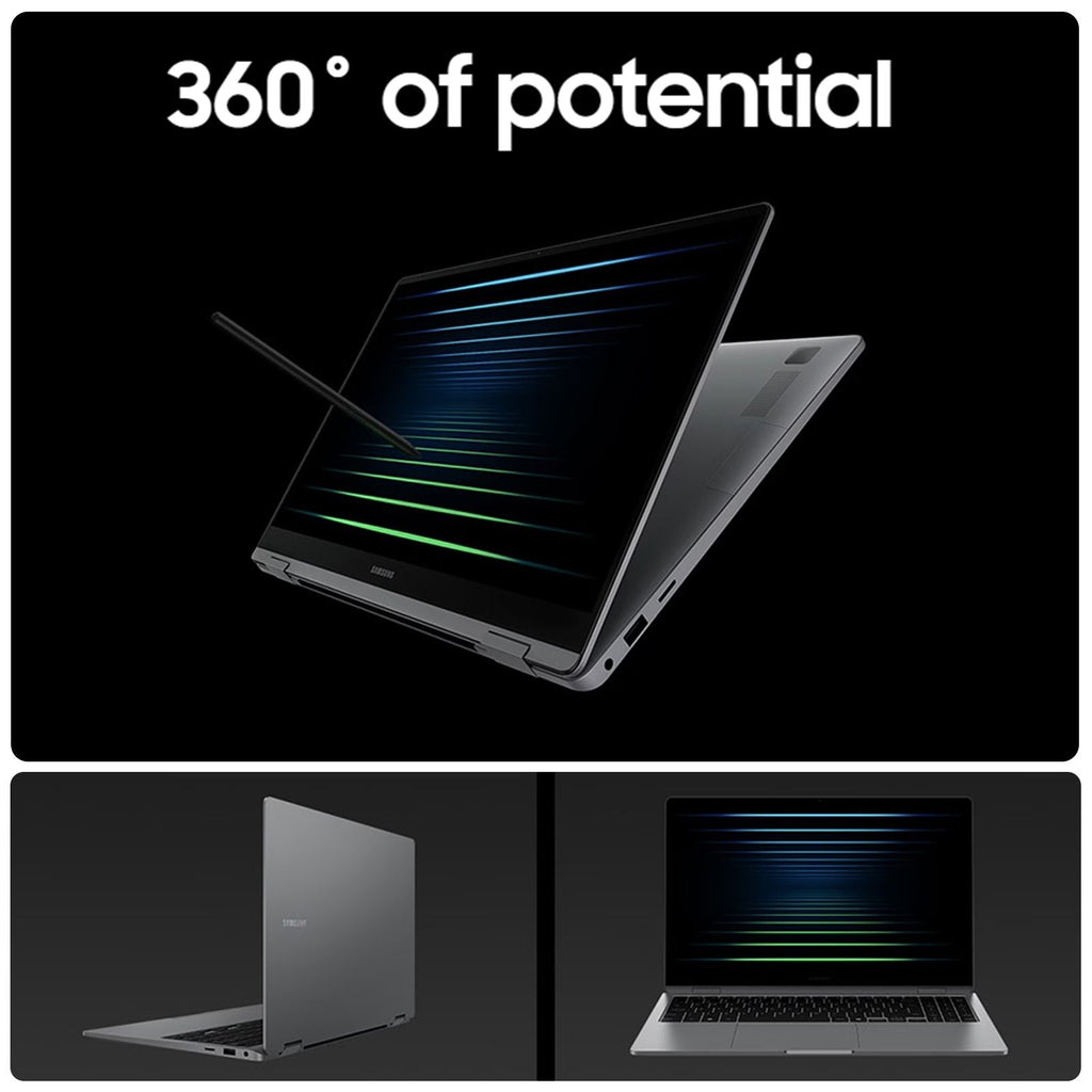 SAMSUNG Galaxy Book5 360 Intel Core Ultra 5 Touchscreen Thin & Light Laptop (16GB, 512GB SSD, Windows 11 Home, 8GB Graphics, 15.6 inch FHD AMOLED Display, MS Office 2021, Gray, 1.46 KG)