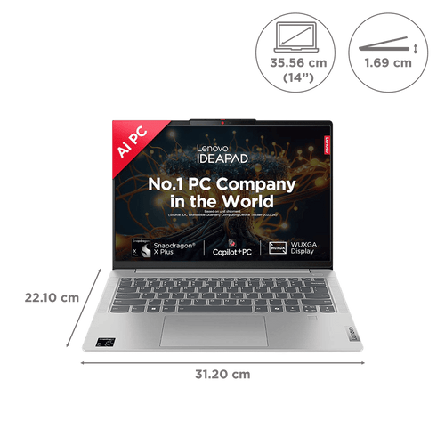 Lenovo IdeaPad Slim 5 14Q8X9 Qualcomm Snapdragon X Plus Thin & Light Laptop (16GB, 1TB SSD, Windows 11 Home, 14 inch WUXGA IPS Display, MS Office Home 2024, Cloud Grey, 1.48 KG)