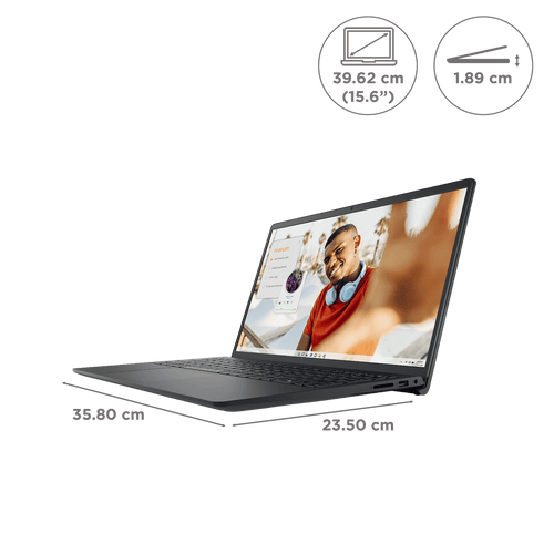 DELL DC15255 AMD Ryzen 5 Thin & Light Laptop (8GB, 512GB SSD, Windows 11, 15.6 inch Full HD Display, MS Office Home 2024, Carbon Black, 1.66 KG)
