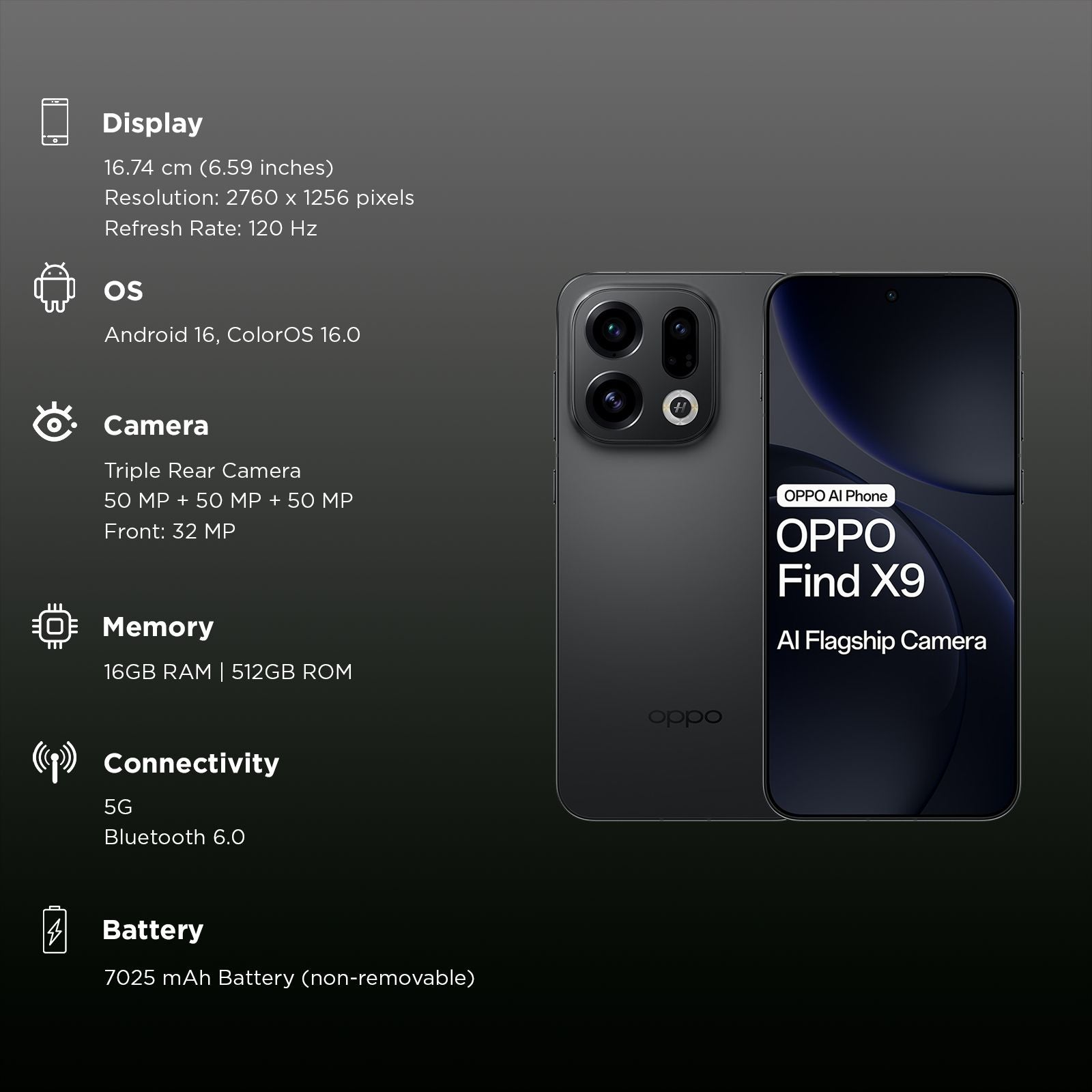 oppo Find X9 5G (16GB RAM, 512GB, Space Black)