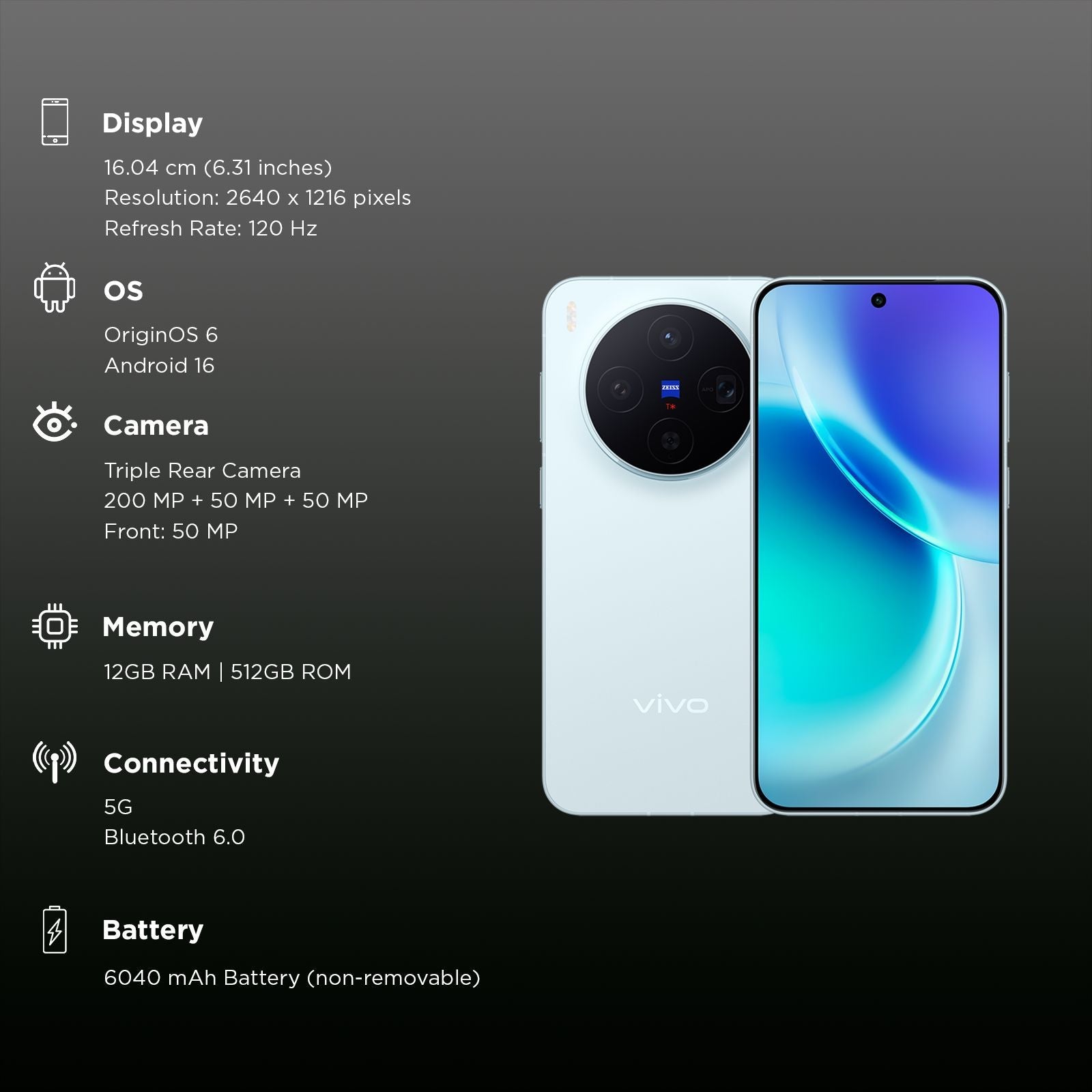 vivo X300 5G (12GB RAM, 512GB, Mist Blue)