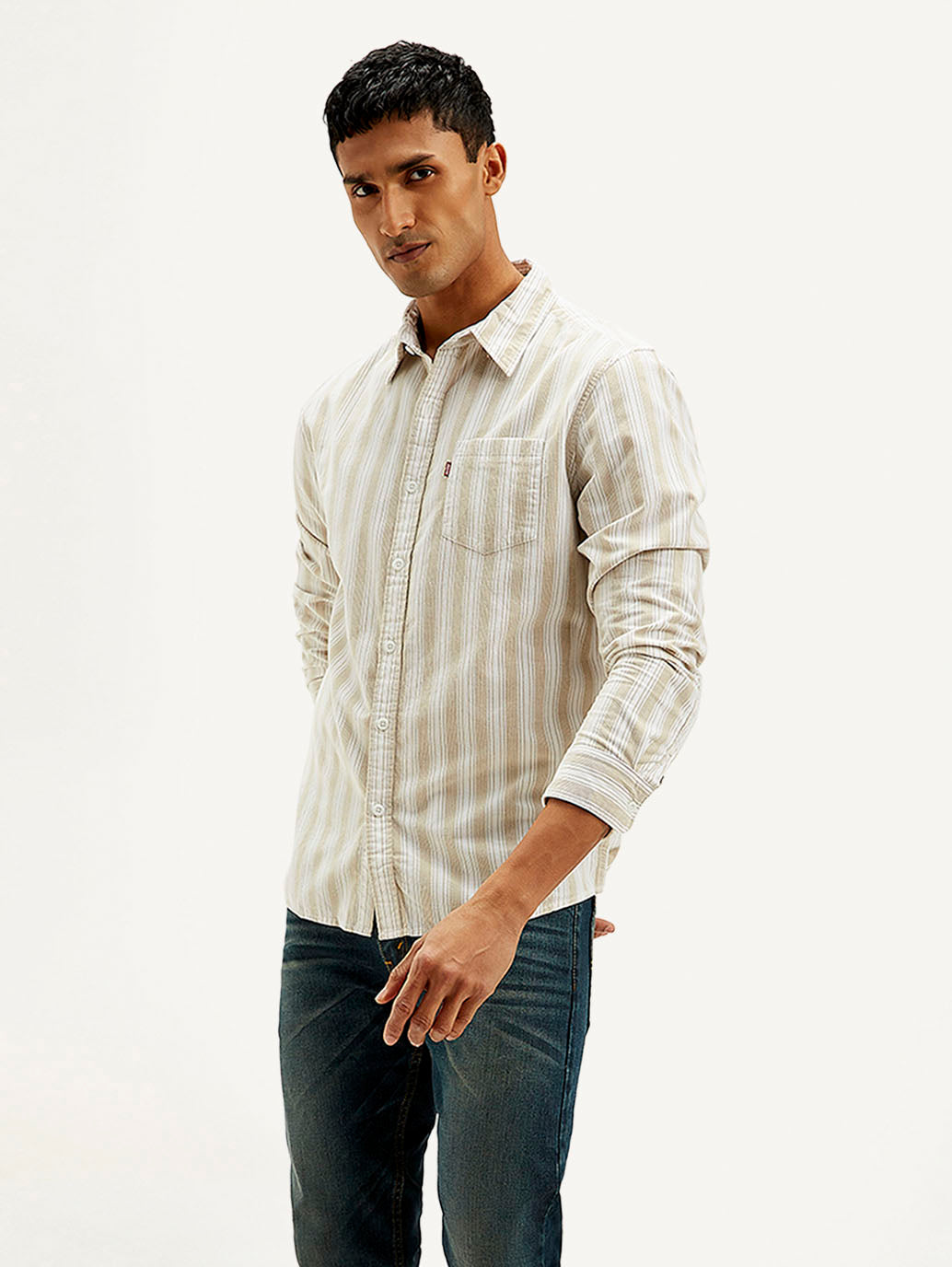 Men's Striped Slim Fit Corduroy Shirt