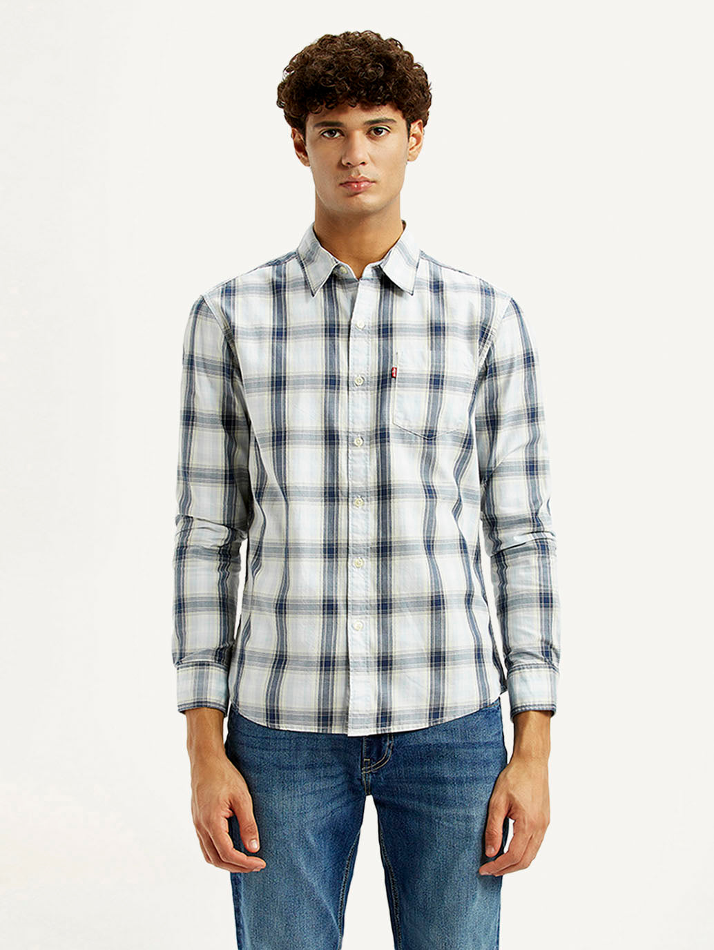 Men's Plaid White Slim Fit Shirt