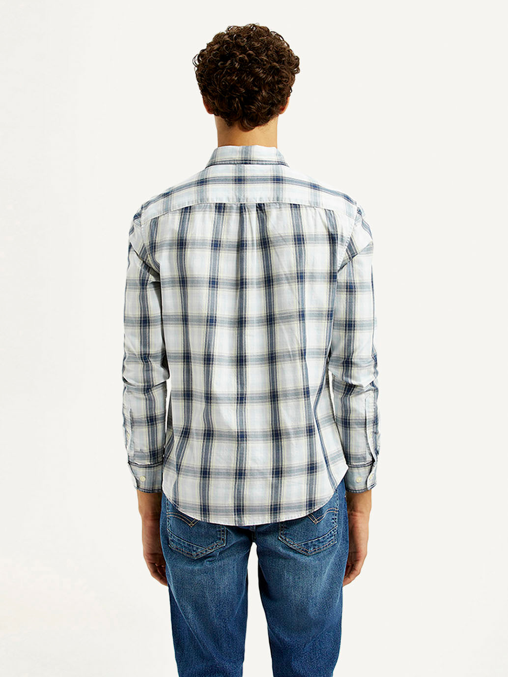 Men's Plaid White Slim Fit Shirt