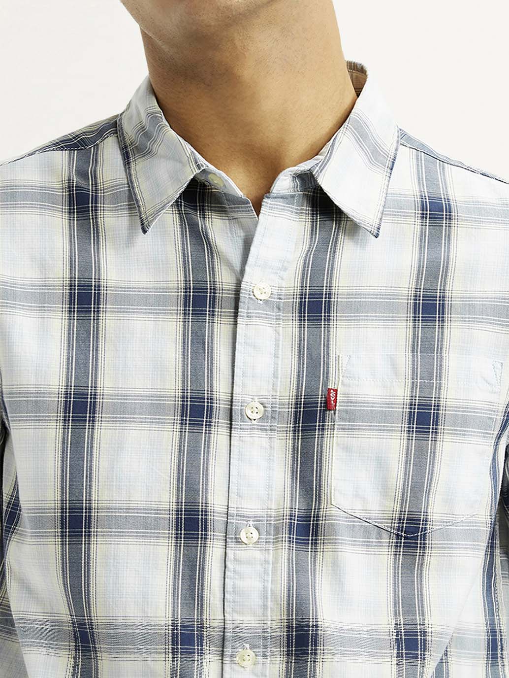 Men's Plaid White Slim Fit Shirt