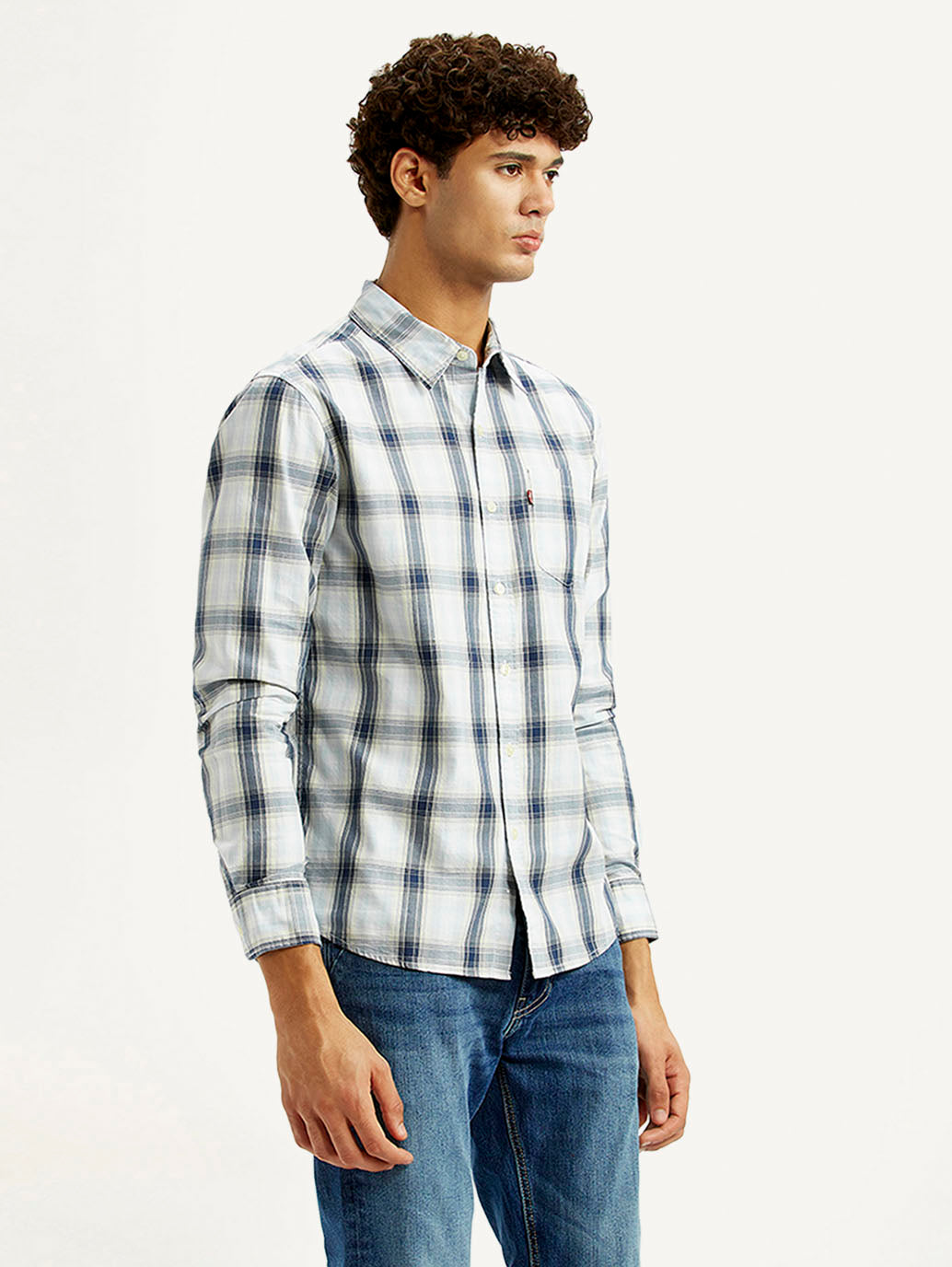 Men's Plaid White Slim Fit Shirt