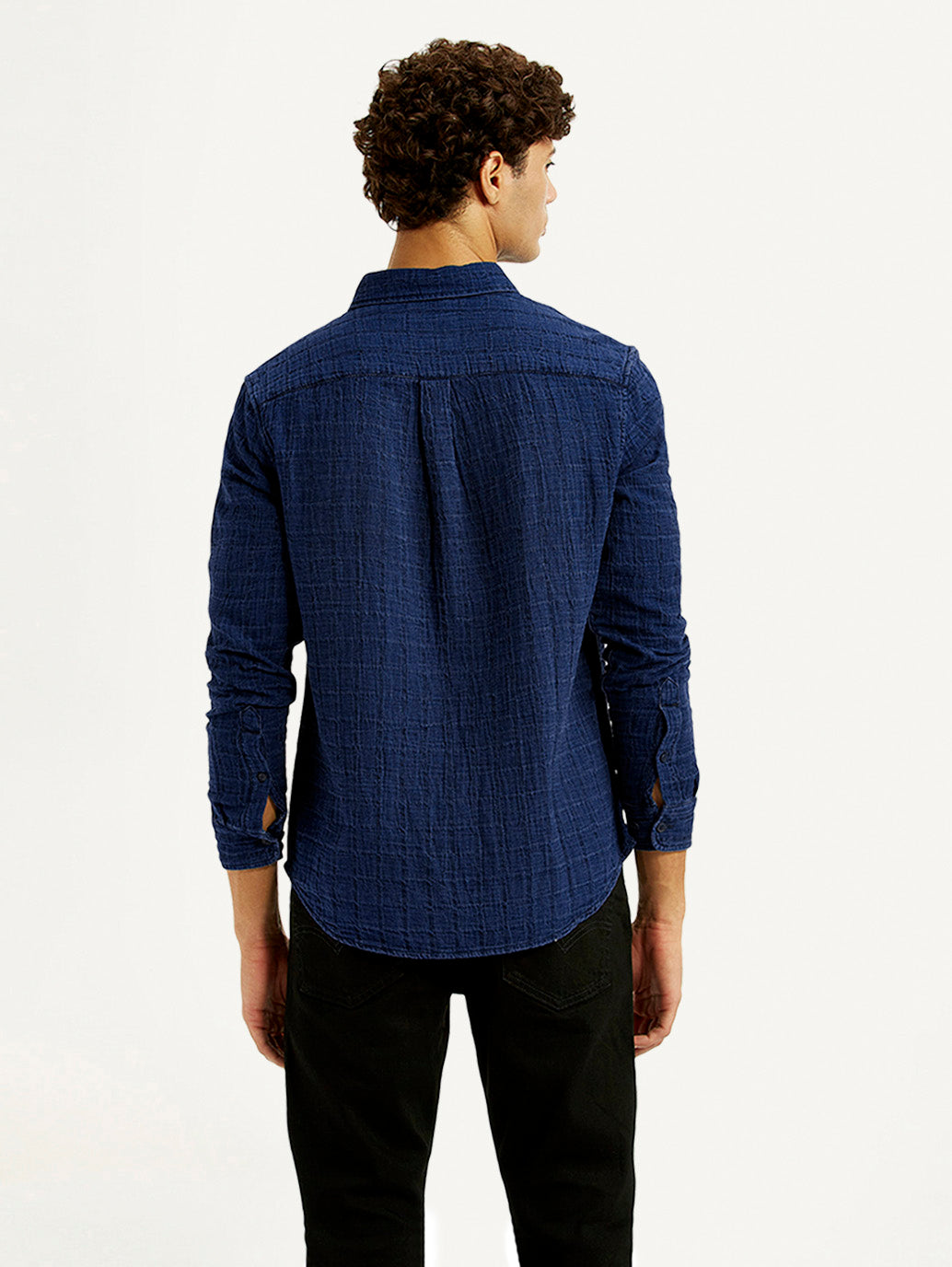 Men's Textured Dark Blue Slim Fit Shirt