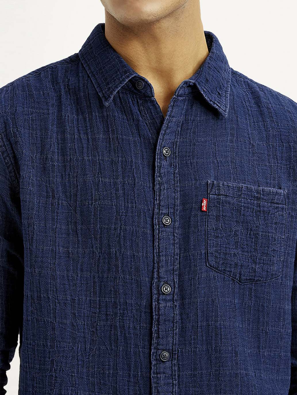 Men's Textured Dark Blue Slim Fit Shirt