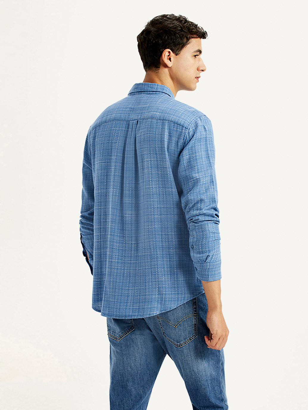 Men's Self Design Blue Slim Fit Shirt