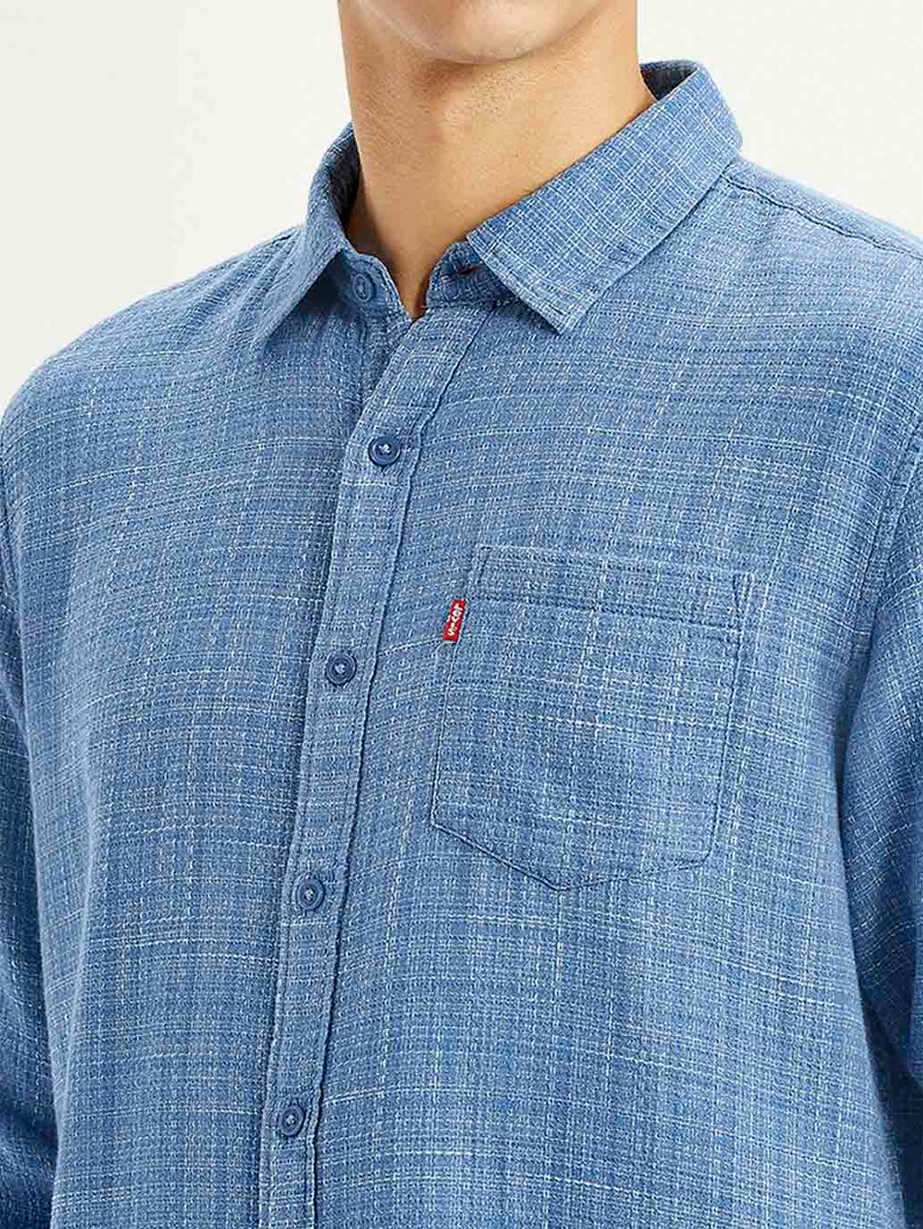 Men's Self Design Blue Slim Fit Shirt