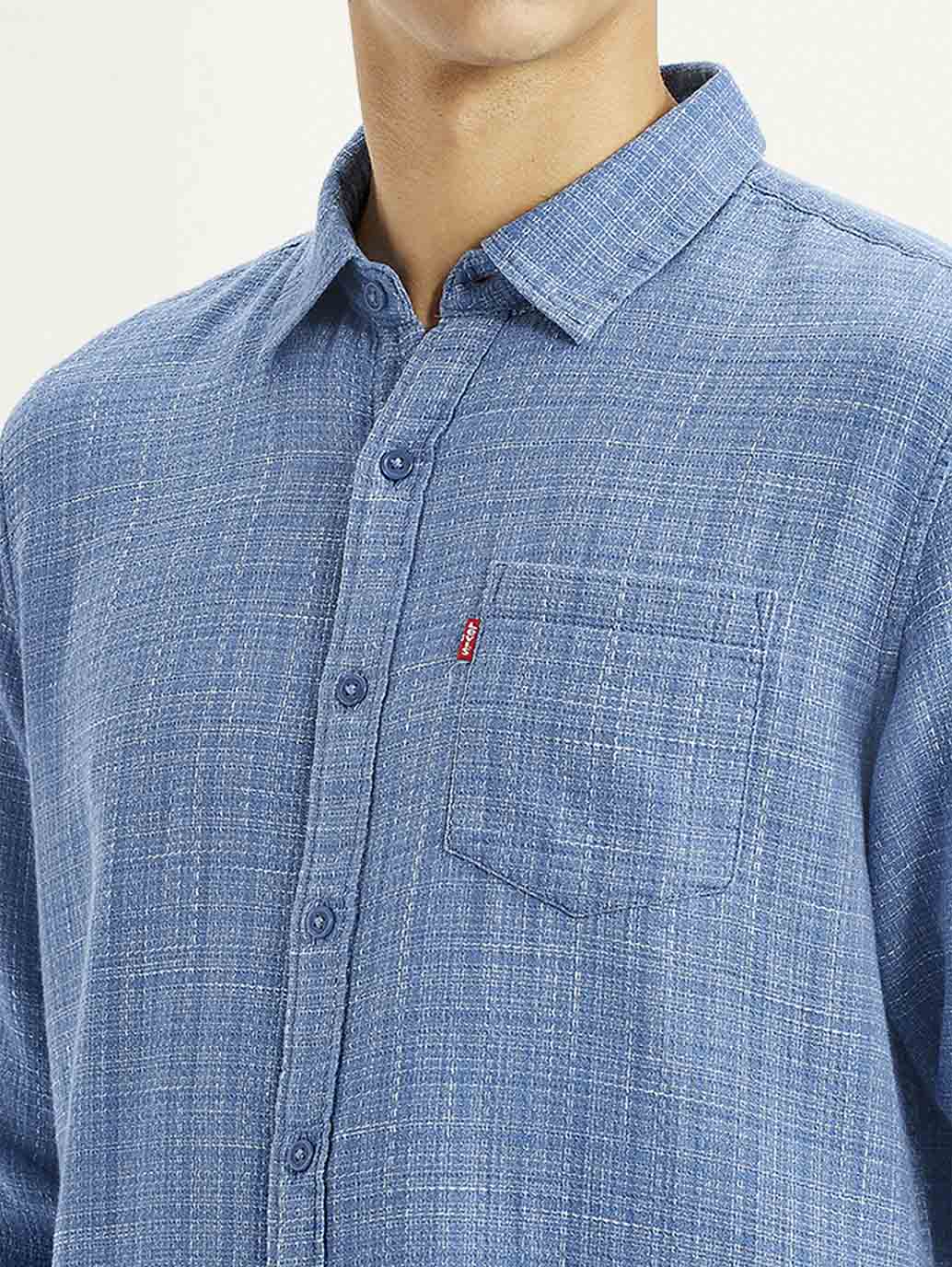 Men's Self Design Blue Slim Fit Shirt