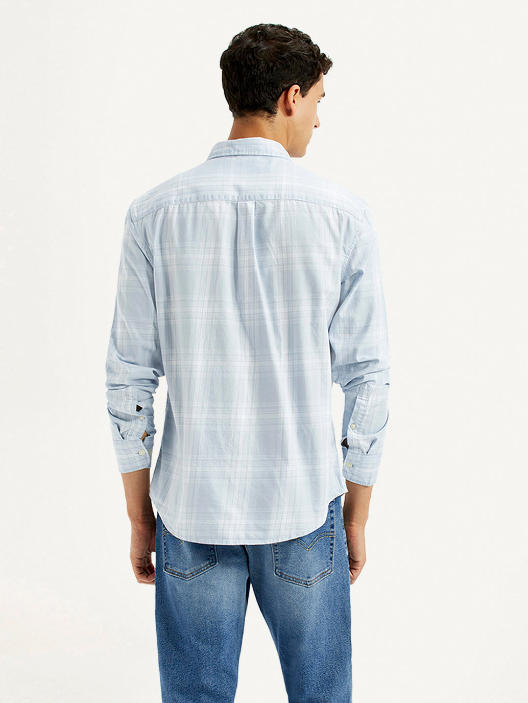 Men's Plaid Light Blue Slim Fit Shirt