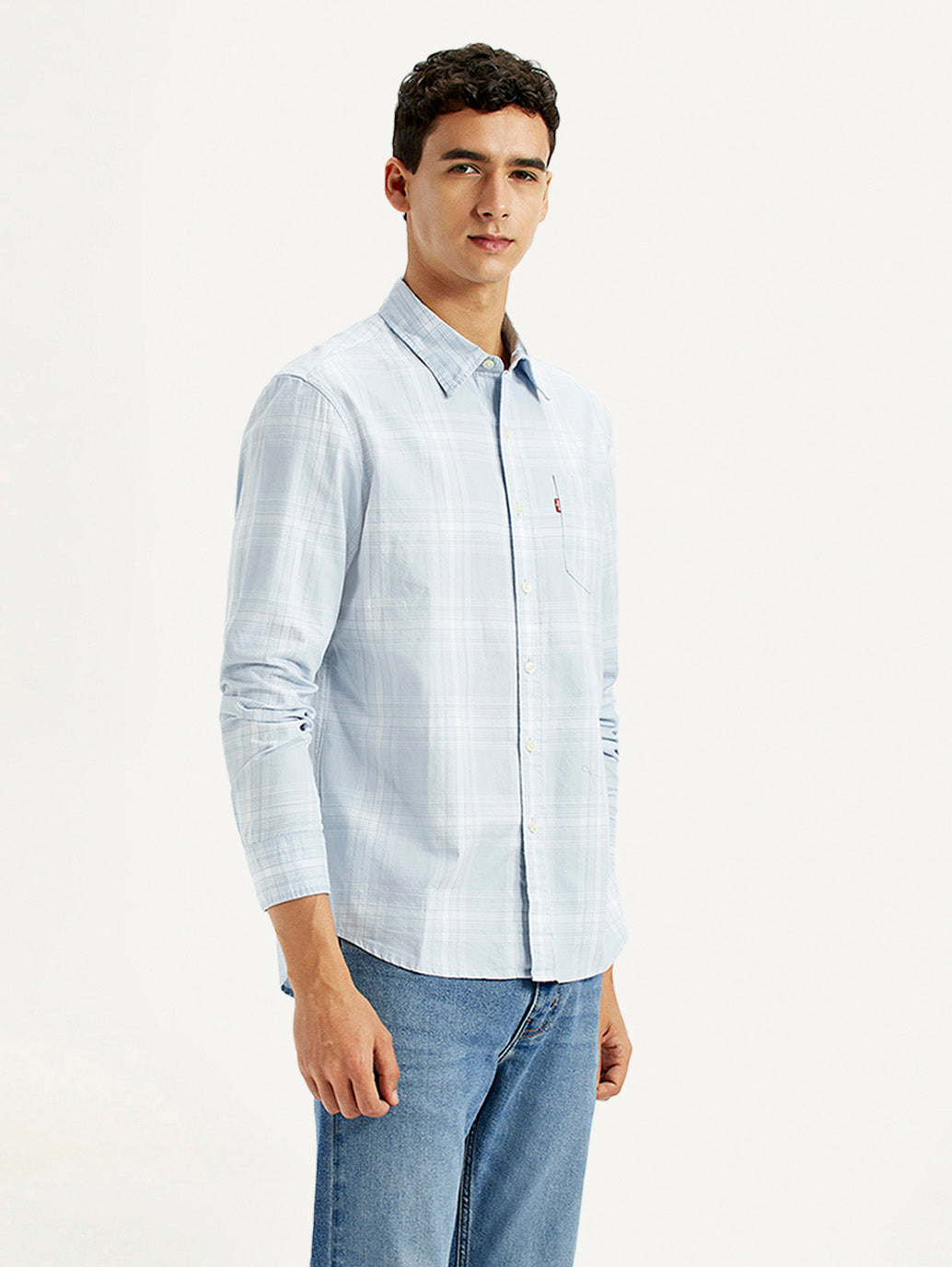 Men's Plaid Light Blue Slim Fit Shirt