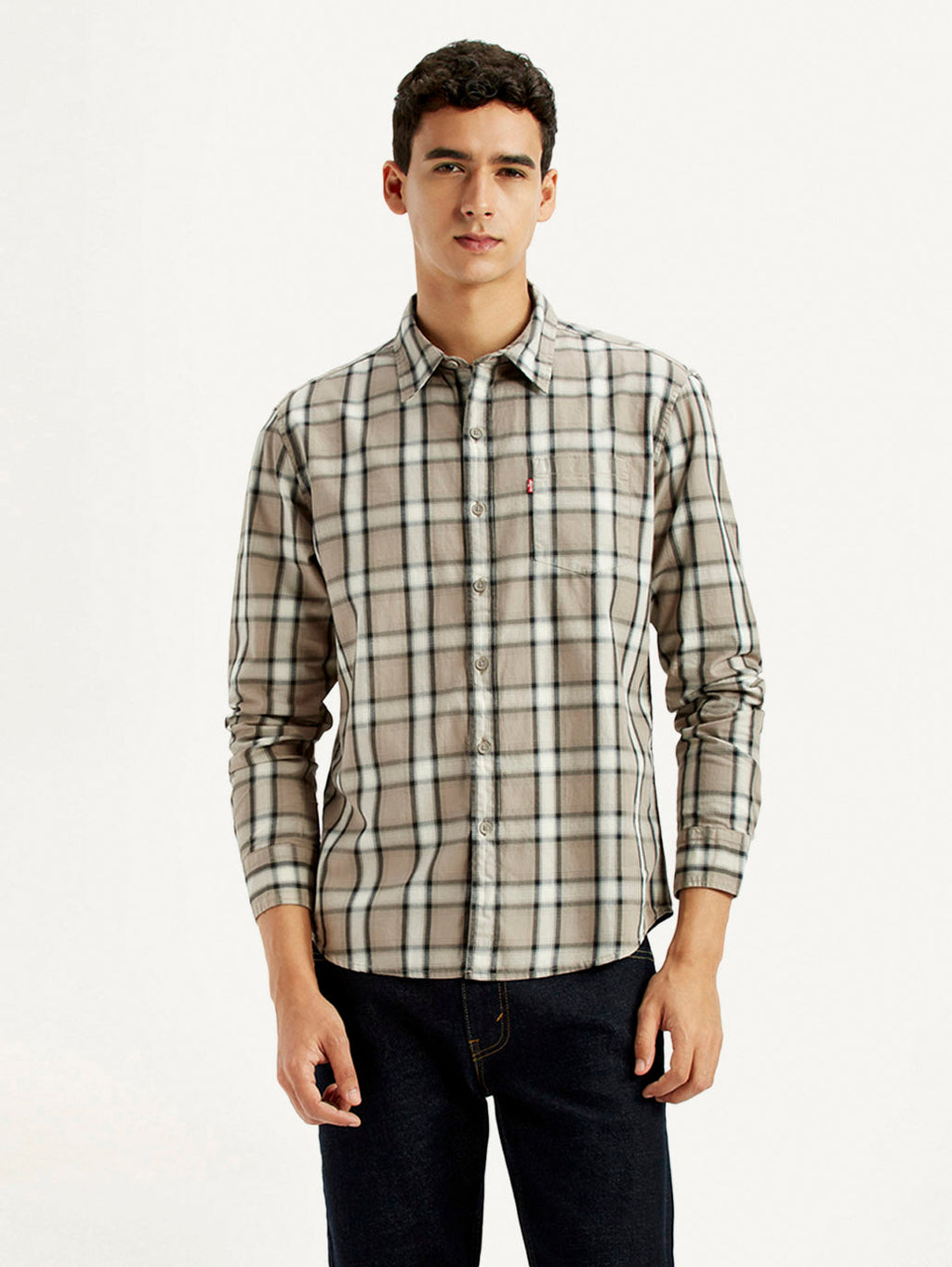 Men's Checkered Beige Slim Fit Shirt
