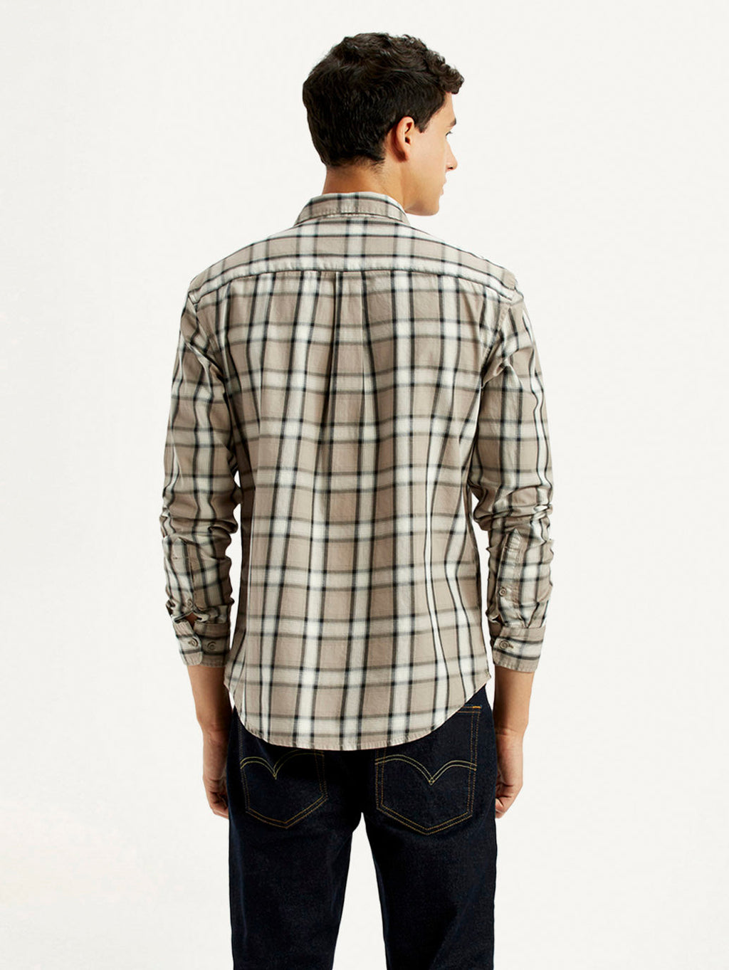 Men's Checkered Beige Slim Fit Shirt