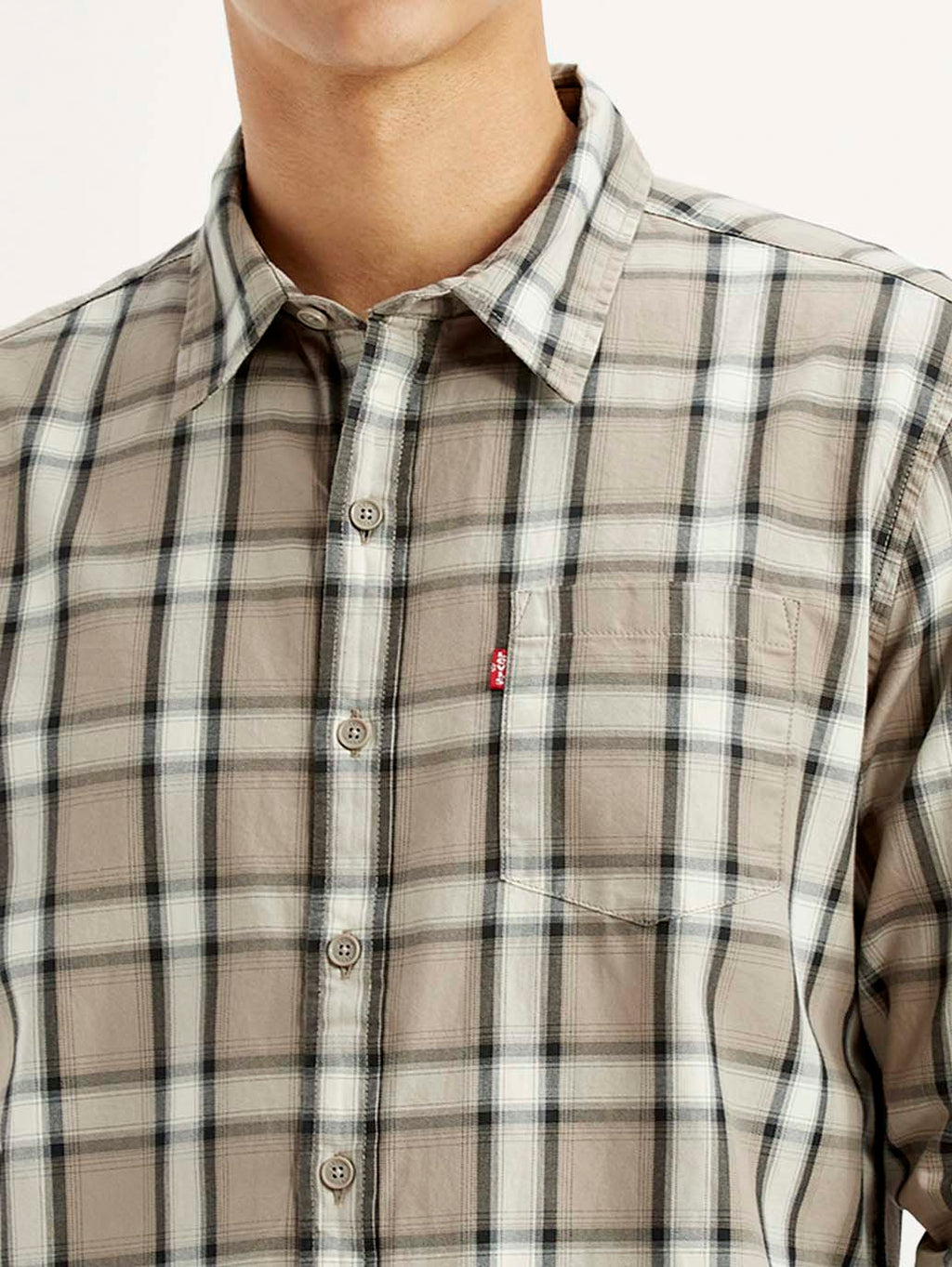 Men's Checkered Beige Slim Fit Shirt