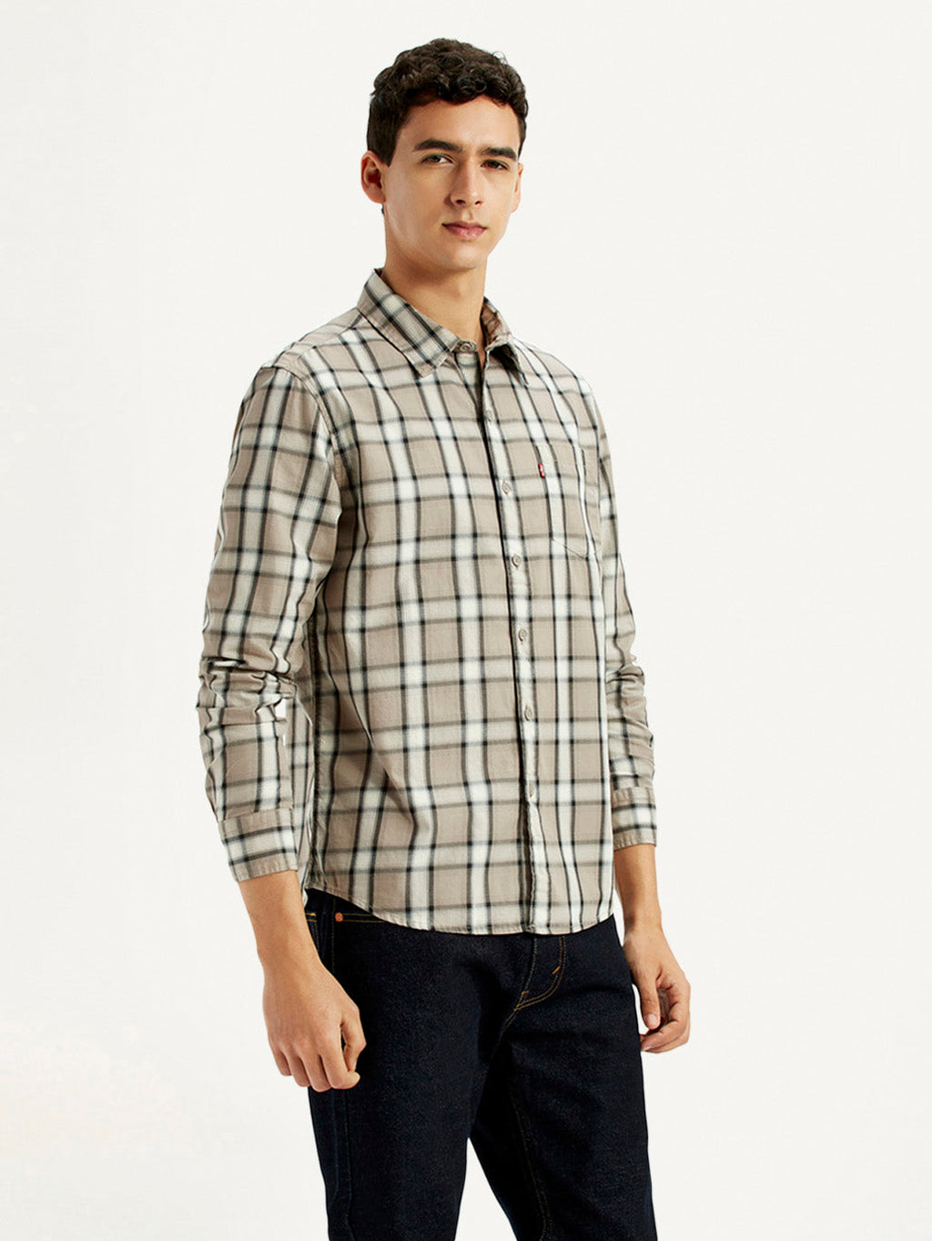 Men's Checkered Beige Slim Fit Shirt
