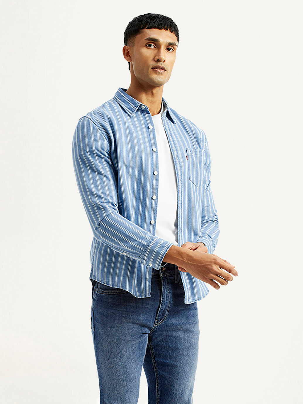 Men's Striped Light Blue Slim Fit Shirt