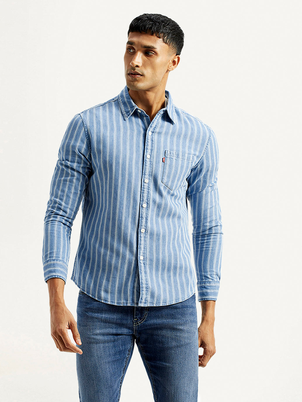 Men's Striped Light Blue Slim Fit Shirt