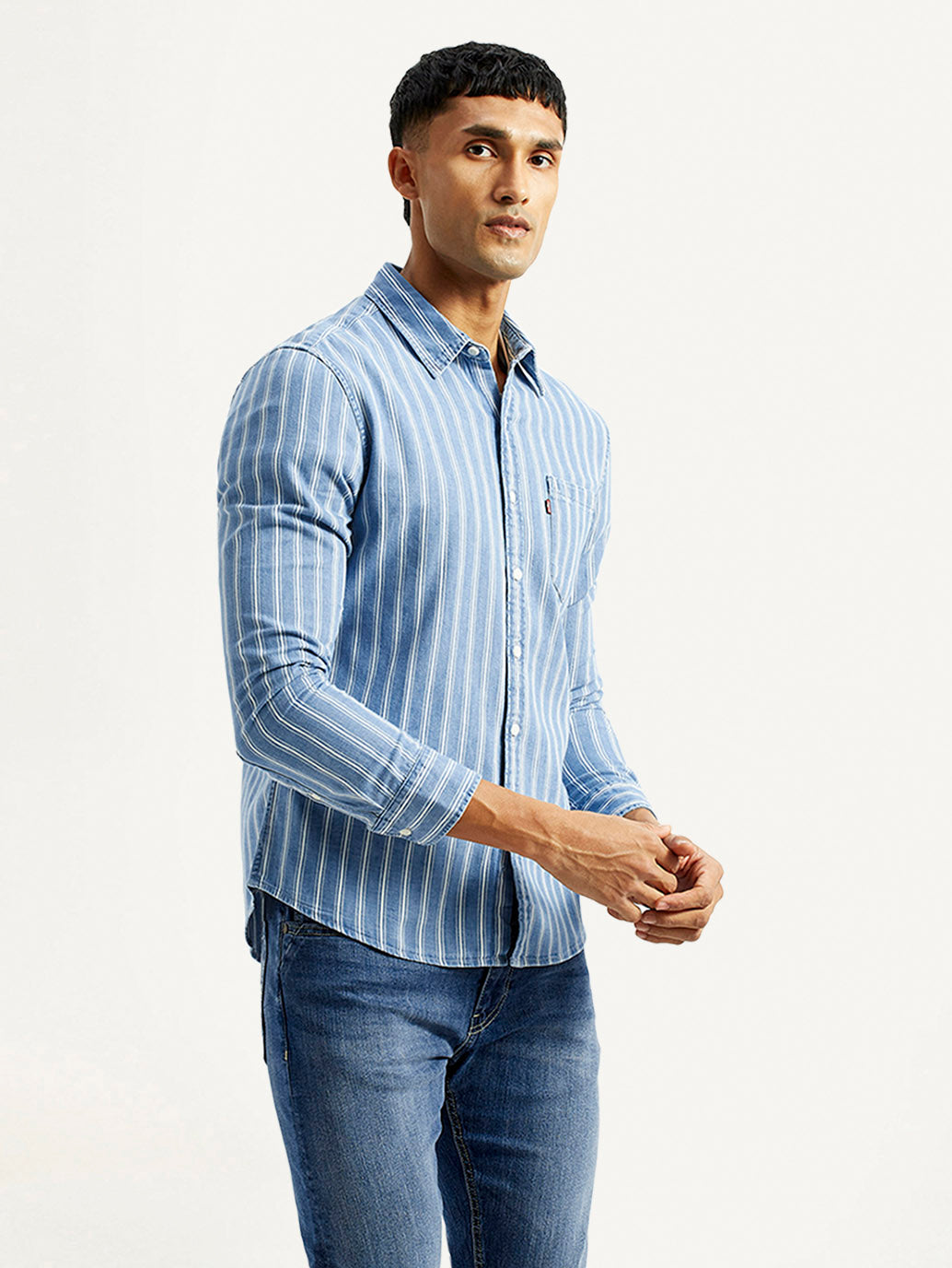 Men's Striped Light Blue Slim Fit Shirt