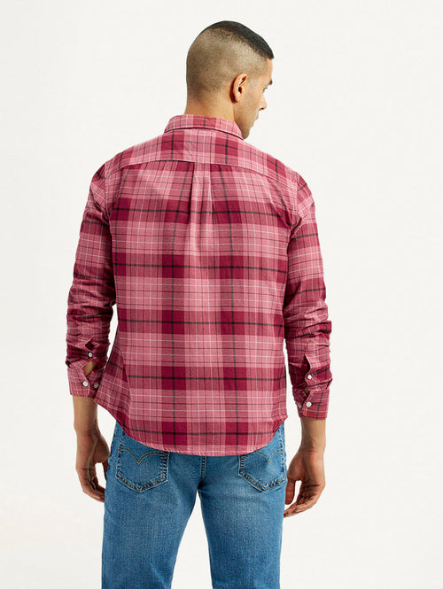 Men's Checkered Red Slim Fit Shirt