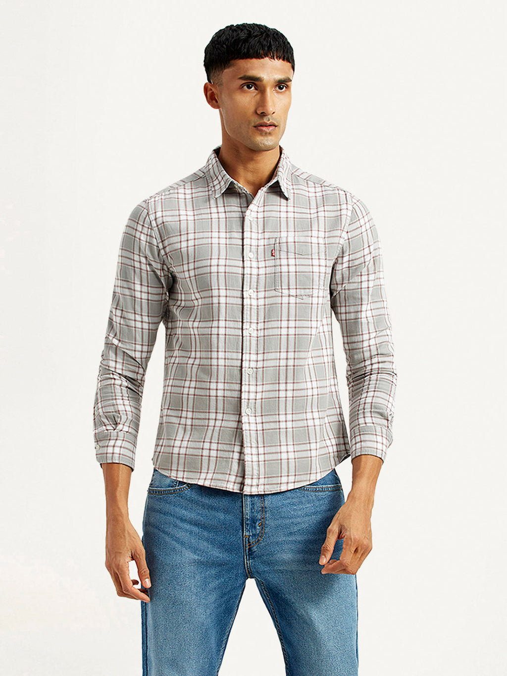 Men's Checkered Light Grey Slim Fit Shirt