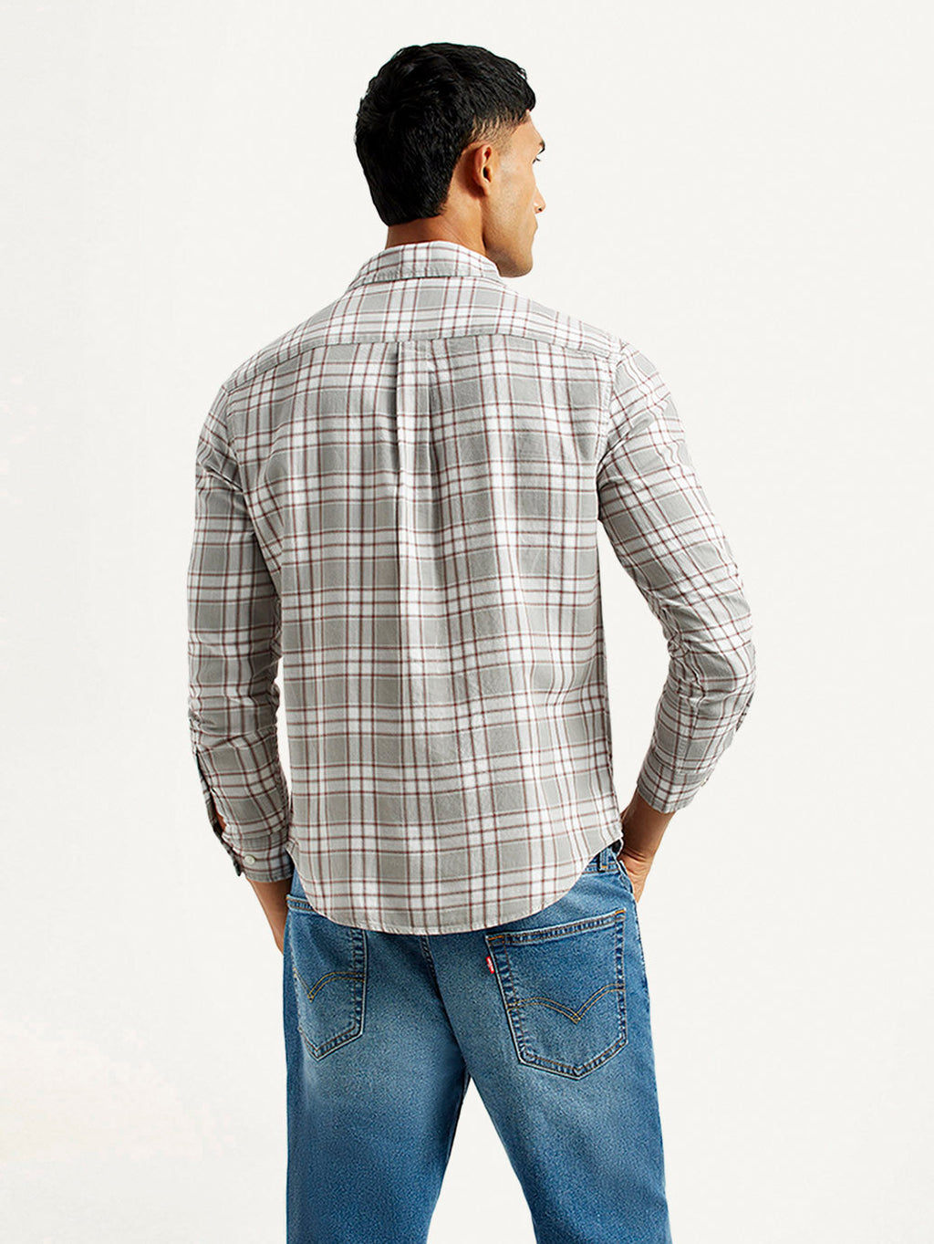 Men's Checkered Light Grey Slim Fit Shirt