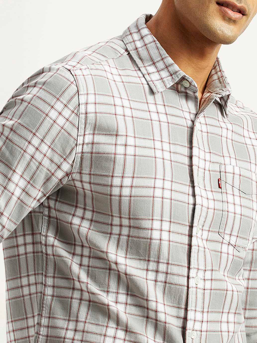 Men's Checkered Light Grey Slim Fit Shirt