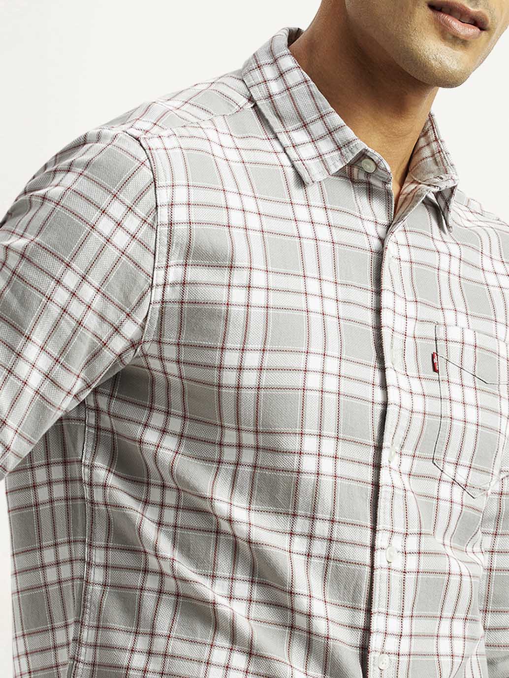 Men's Checkered Light Grey Slim Fit Shirt