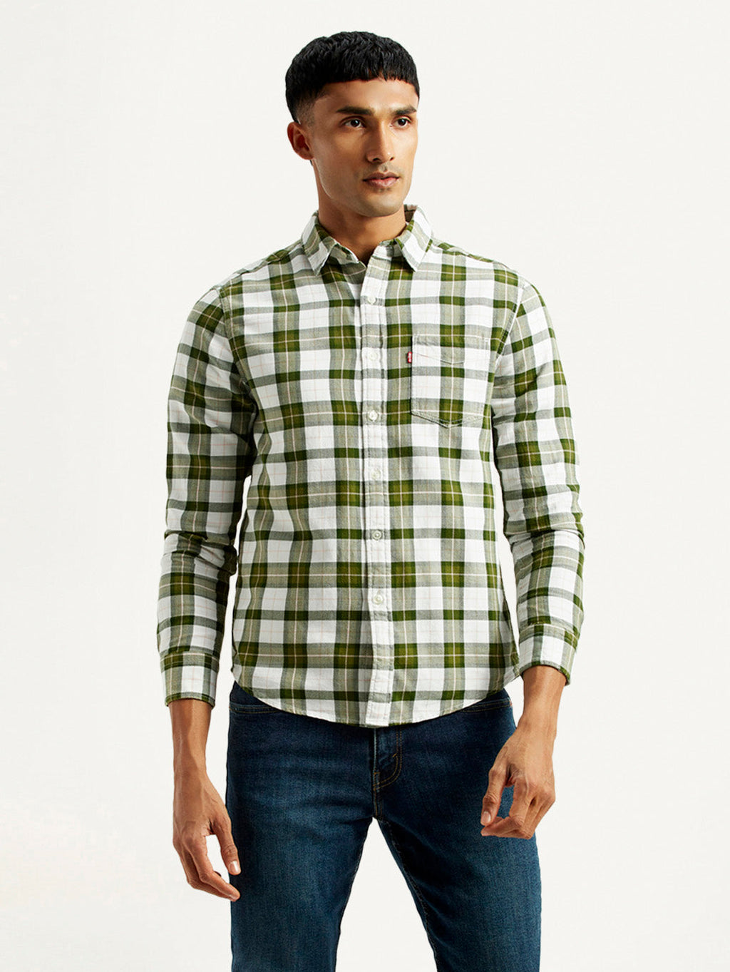 Men's Checkered Olive Slim Fit Shirt