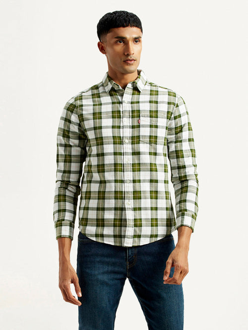 Men's Checkered Olive Slim Fit Shirt