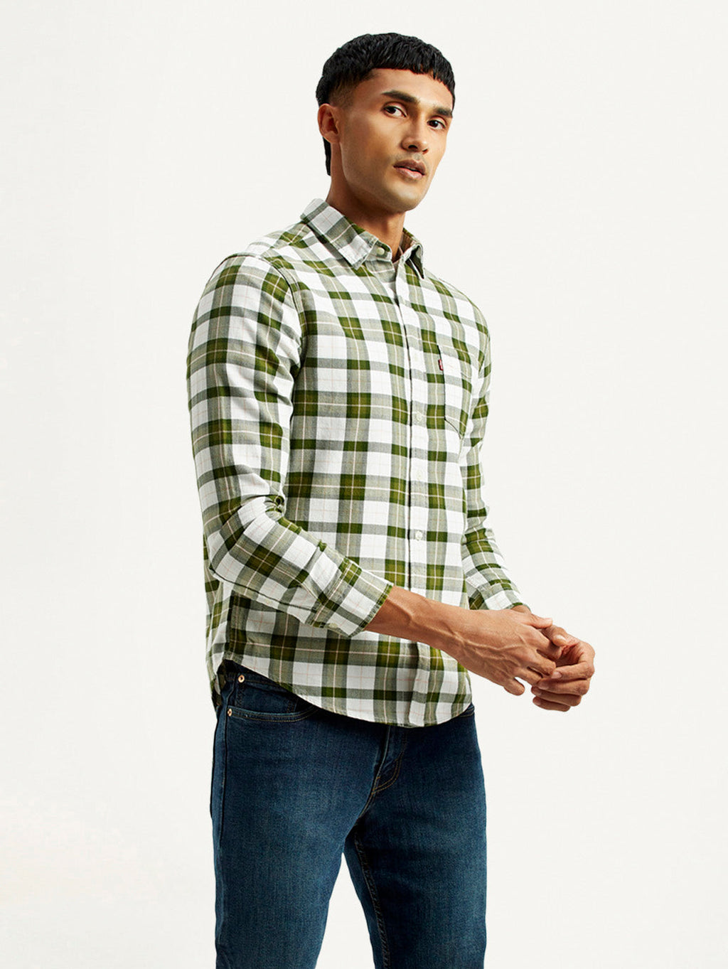 Men's Checkered Olive Slim Fit Shirt