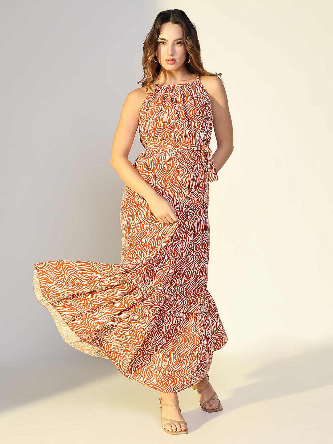 Women's Animal Print Rust Maxi Dress