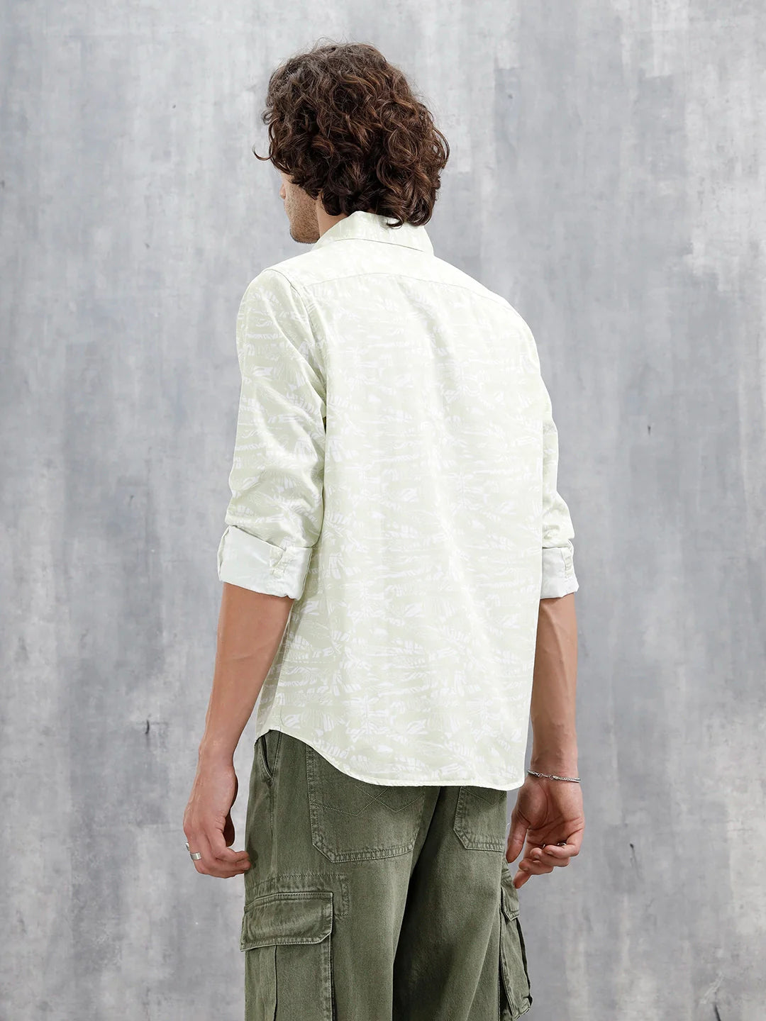 Abstract Floral Printed Slim Fit Shirt | Green