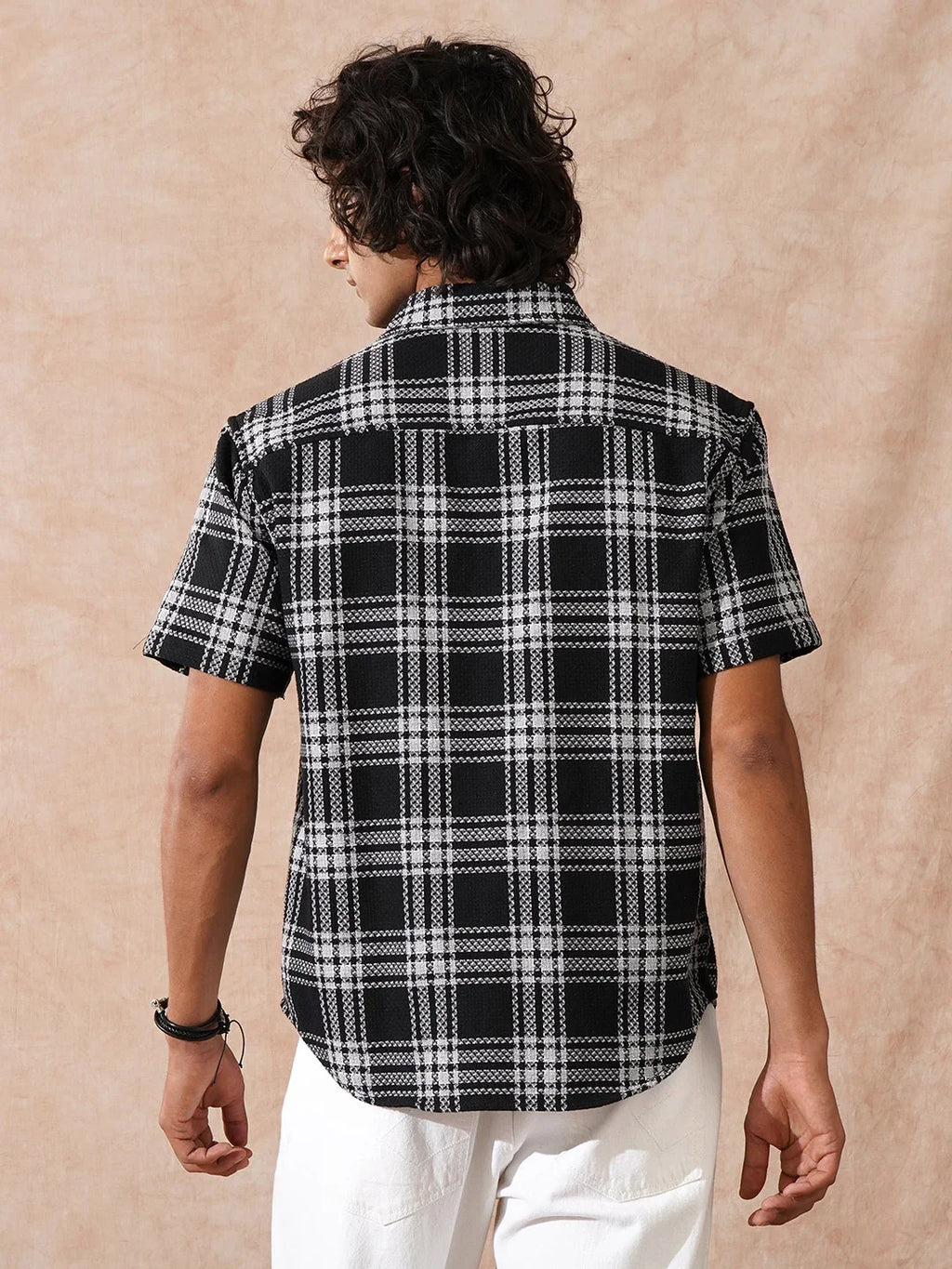 Textured Checks Comfort Fit Shirt | Black