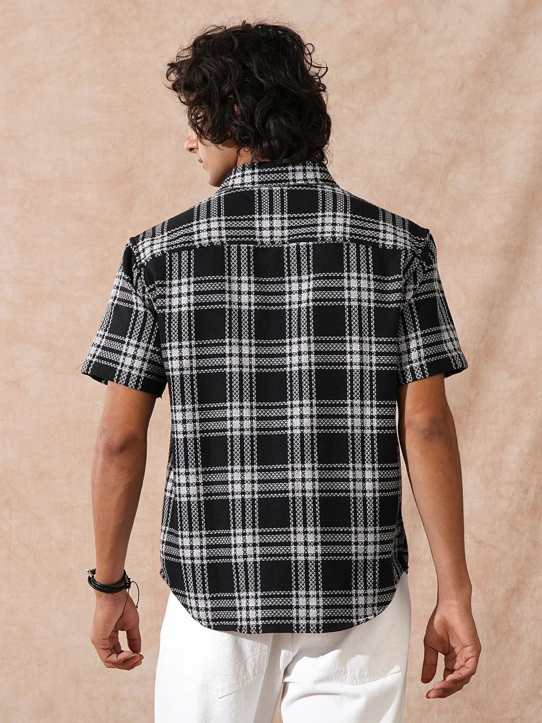 Textured Checks Comfort Fit Shirt | Black