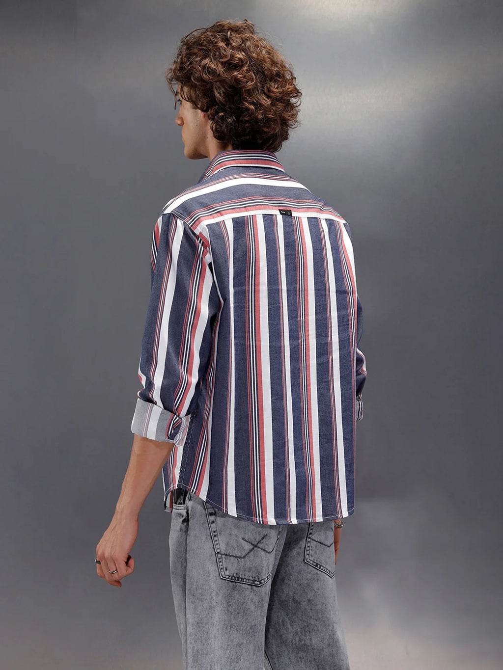 Vibrant Striped Comfort Fit Shirt With Branding | Blue