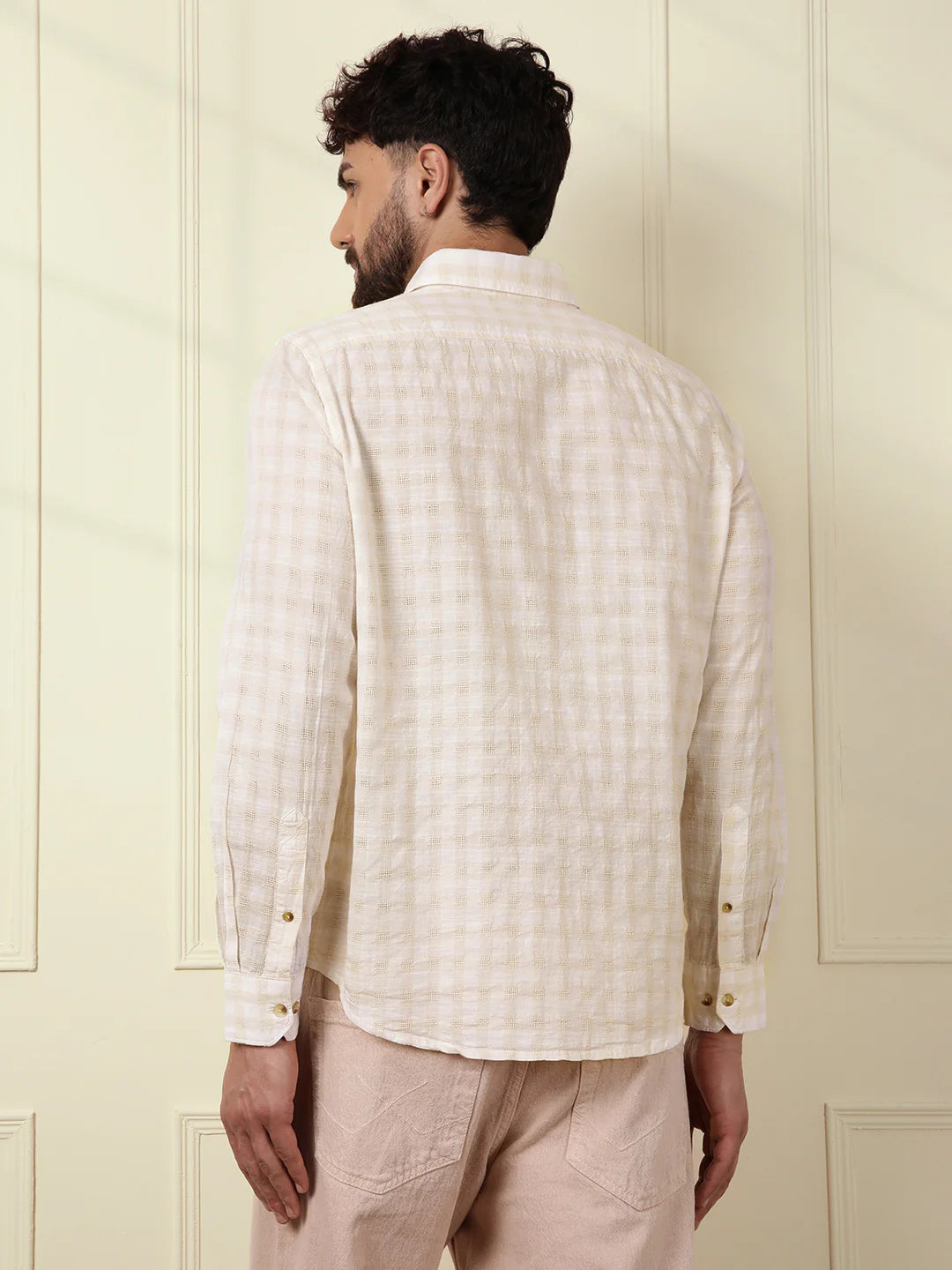 Textured Dobby Cotton Shirt | Beige
