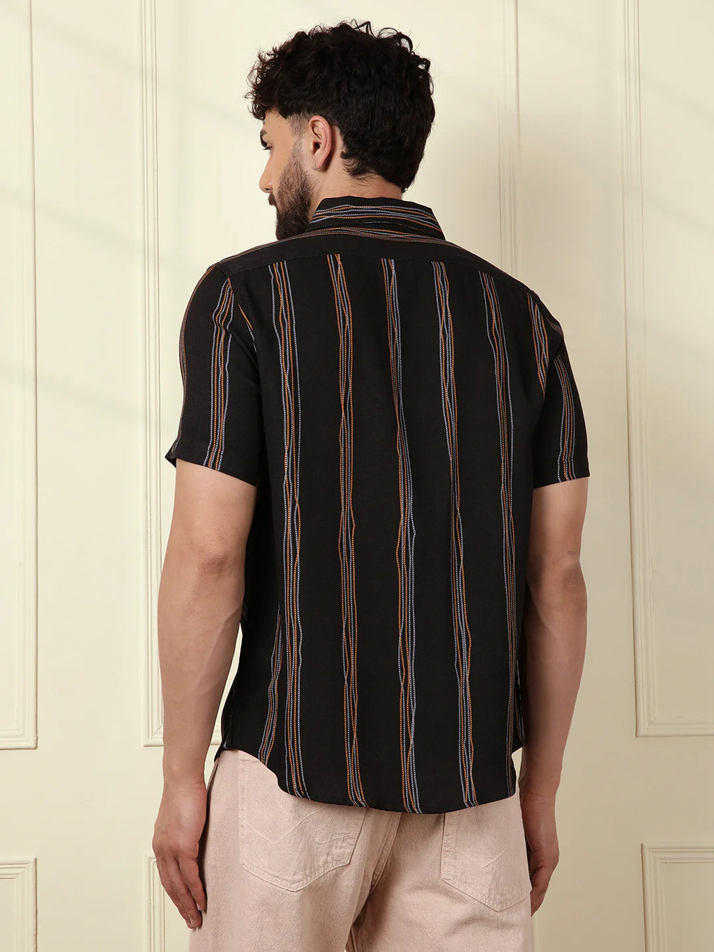 Striped Viscose Shirt | Black