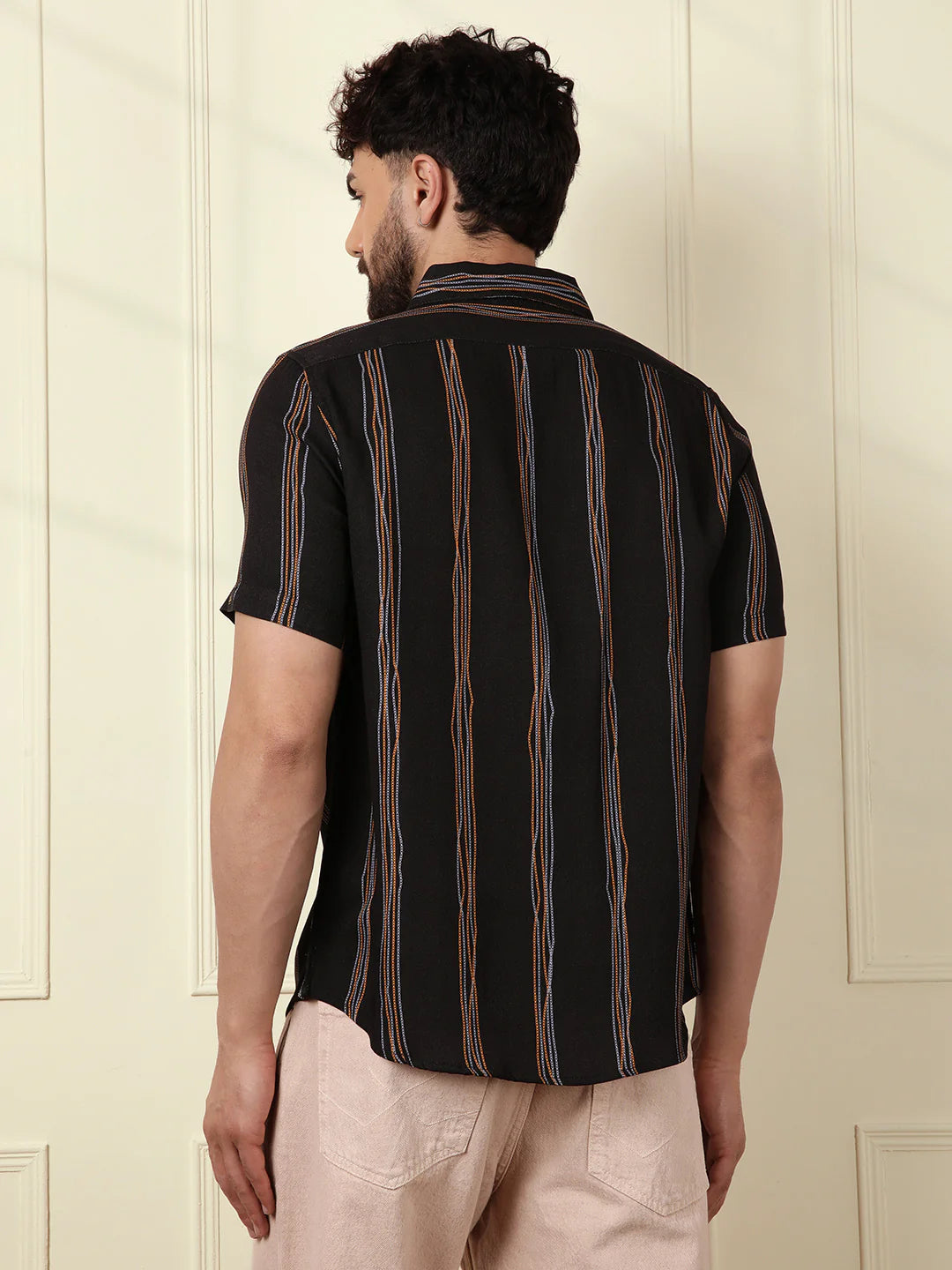 Striped Viscose Shirt | Black