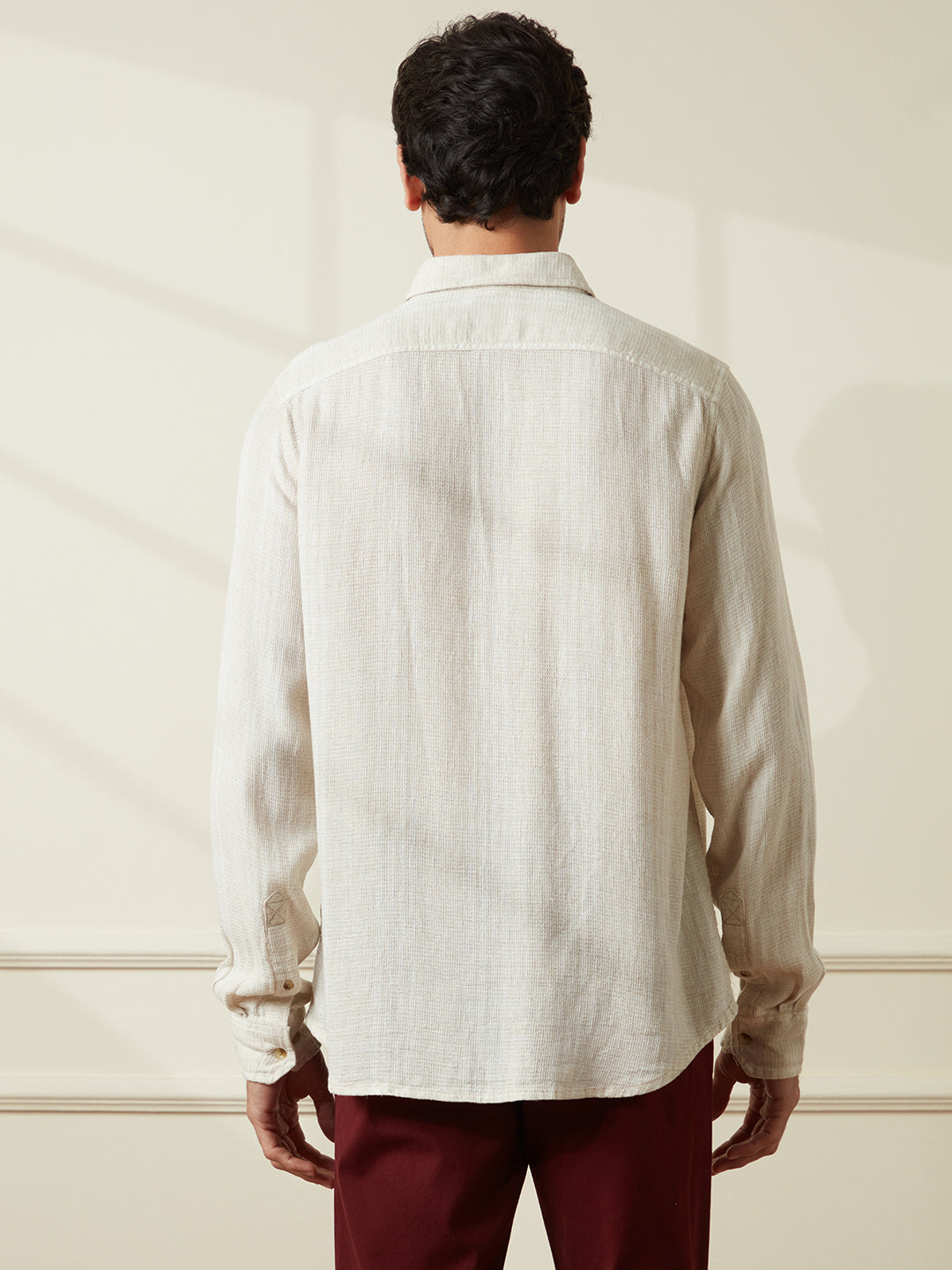 Textured Slim Fit Casual Shirt | Beige